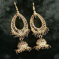 Jeweljunk Black Beads Antique Gold Plated Jhumki Earrings - 1313506G
