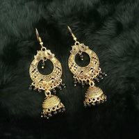 Jeweljunk Black Beads Antique Gold Plated Jhumki Earrings - 1313507F
