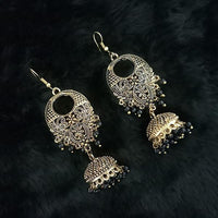 Jeweljunk Black Beads Antique Gold Plated Jhumki Earrings - 1313508C
