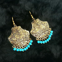 Jeweljunk Blue Beads Antique Gold Plated Dangler Earrings - 1313511D