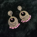 Jeweljunk Pink Beads Antique Gold Plated Dangler Earrings - 1313516E
