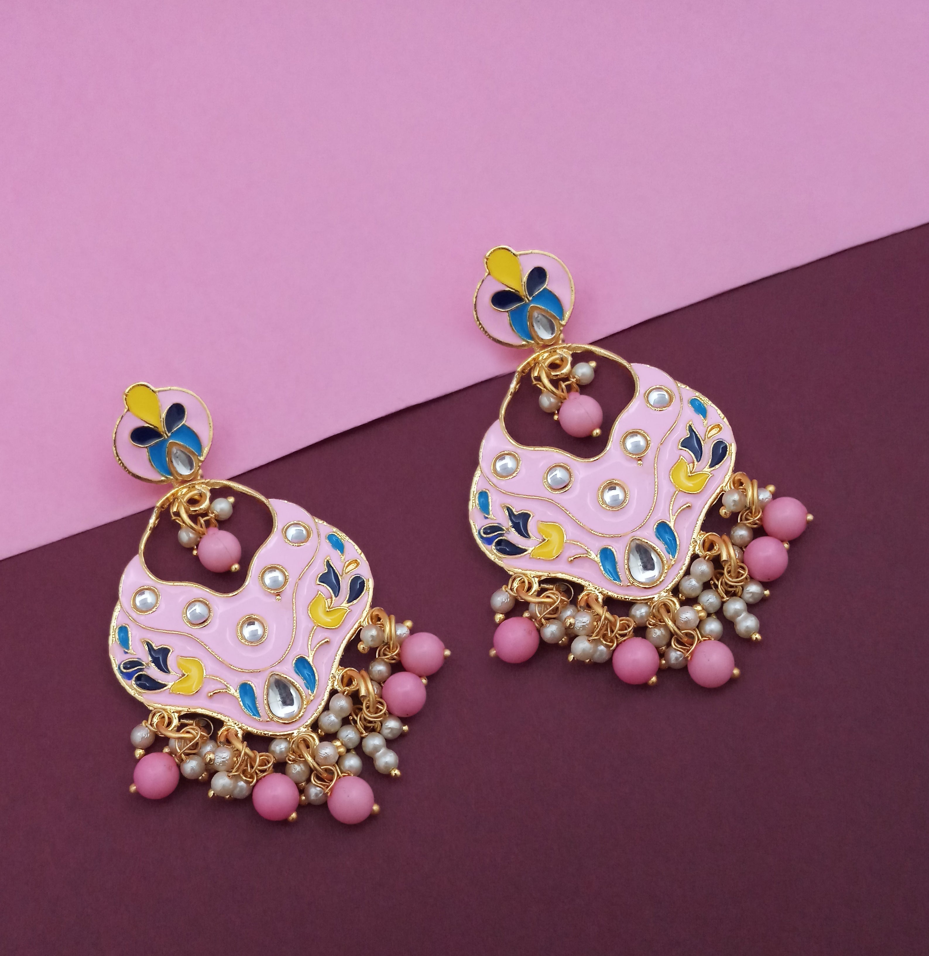 Amina Creation Gold Plated Meenakari Dangler Earrings