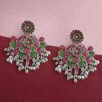 Tip Top Fashions Silver Plated Green Meenakari Afghani Earrings - 1314250B