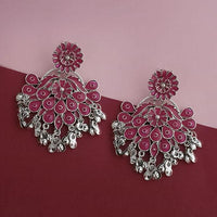 Tip Top Fashions Silver Plated Pink Meenakari Afghani Earrings - 1314250F