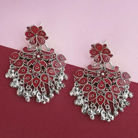 Jeweljunk Silver Plated Maroon Meenakari Afghani Earrings - 1314253C