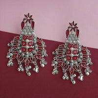 Tip Top Fashions Silver Plated Maroon Meenakari Afghani Earrings - 1314260C
