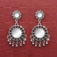 Tip Top Fashions Silver Plated Mirror Dangler Earrings - 1314754