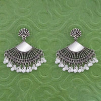 Jeweljunk Silver Plated White Beads Mirror Jhumki Earrings - 1314788F