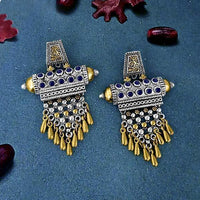 Jeweljunk Blue Austrian Stone Two Tone Plated Dangler Earrings