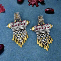Jeweljunk Pink Austrian Stone Two Tone Plated Dangler Earrings