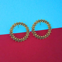 Jeweljunk Antique Gold Plated Round Stud Earrings - 1315345A
