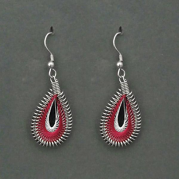 Tip Top Fashions  Rhodium Plated Red Thread Dangler Earrings - 1316101A