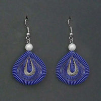 Tip Top Fashions Rhodium Plated Blue Thread Dangler Earrings  - 1316108B