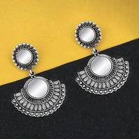 Jeweljunk Oxidised Plated Mirror Dangler Earrings - 1316205B