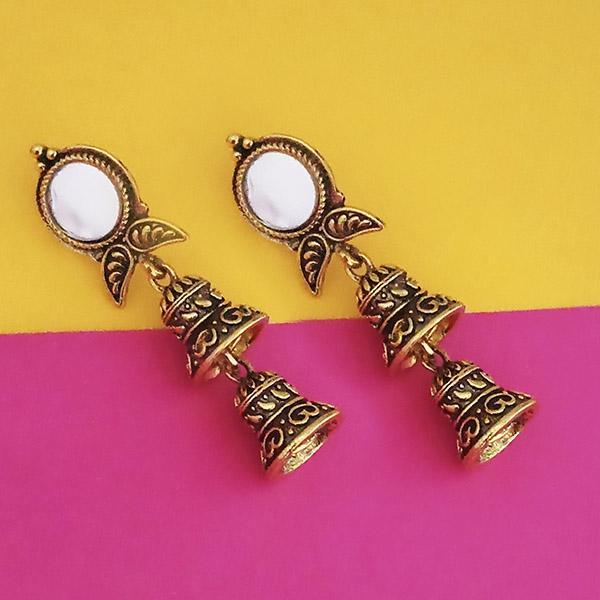 Jeweljunk Antique Gold Plated Mirror Jhumki Earrings  - 1316219A