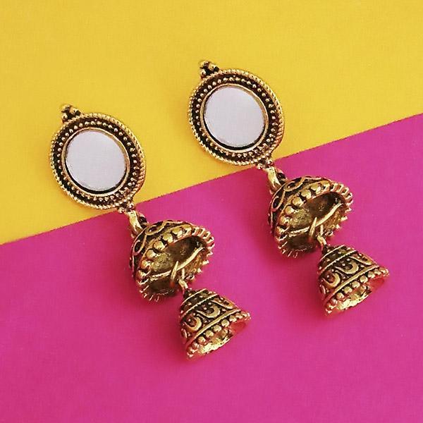 Jeweljunk Antique Gold Plated Mirror Jhumki Earrings  - 1316220A