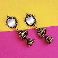 Jeweljunk Antique Gold Plated Mirror Jhumki Earrings  - 1316221A