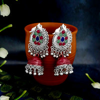 JewelJunk Maroon Oxidized Plated Jhumka