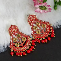 Woma Matte Red Meenakari Dangler Beads Drop Earrings