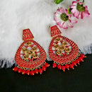 Woma Matte Red Meenakari Dangler Beads Drop Earrings