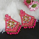 Woma Matte Pink Meenakari Dangler Beads Drop Earrings