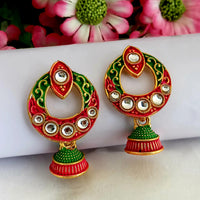 Woma Matte Green Meenakari Jhumki Earrings