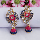 Woma Pink Matte Meenakari Floral Kundan Jhumki Earrings