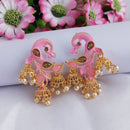 Woma Matte Pink Meenakari Peacock Jhumki Earrings