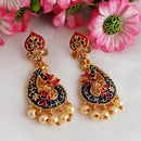 Woma Gold Plated Matte Blue Meenakari Kundan Earrings