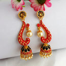 Woma Gold Plated Matte Red Meenakari Jhumka Earrings
