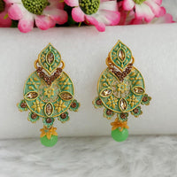 Woma Gold Plated Green Dangler Meenakari Earrings - 1318054B