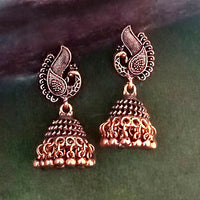 Woma Oxidised Copper Plated Peacock Design Dangler Earrings