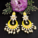 PARSHWAM Yellow Glossy Meenakari Pearl Drop Earring