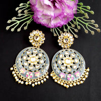 PARSHWAM Grey Glossy Meenakari Pearl Drop Jhumki