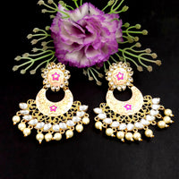 PARSHWAM Peach Glossy Meenakari Pearl Drop Jhumki