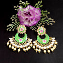 PARSHWAM Light Green Glossy Meenakari Pearl Drop Jhumki