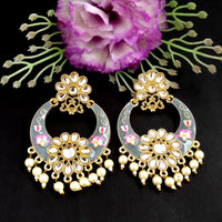 PARSHWAM Grey Glossy Meenakari Pearl Drop Jhumki