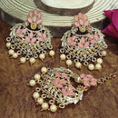 Adi Gold Plated Peach Kundan And Stone Earrings With Maang Tikka  - 1319206F