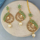 Adi Gold Plated Kundan And Austrian Stone Earrings With Maang Tikka  - 1319256