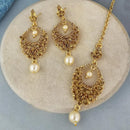 Adi Gold Plated Kundan And Austrian Stone Earrings With Maang Tikka  - 1319257