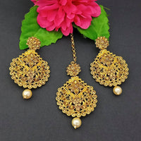 Adi Gold Plated Kundan And Stone Earrings With Maang Tikka - 1319265