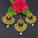 Adi Gold Plated Kundan And Stone Earrings With Maang Tikka - 1319269