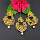 Adi Gold Plated Kundan And Stone Earrings With Maang Tikka - 1319270