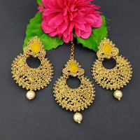 Adi Gold Plated Kundan And Stone Earrings With Maang Tikka - 1319270