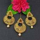 Adi Gold Plated Kundan And Stone Earrings With Maang Tikka - 1319270