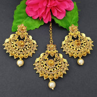 Adi Gold Plated Kundan And Stone Earrings With Maang Tikka - 1319272