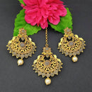 Adi Gold Plated Kundan And Stone Earrings With Maang Tikka - 1319272
