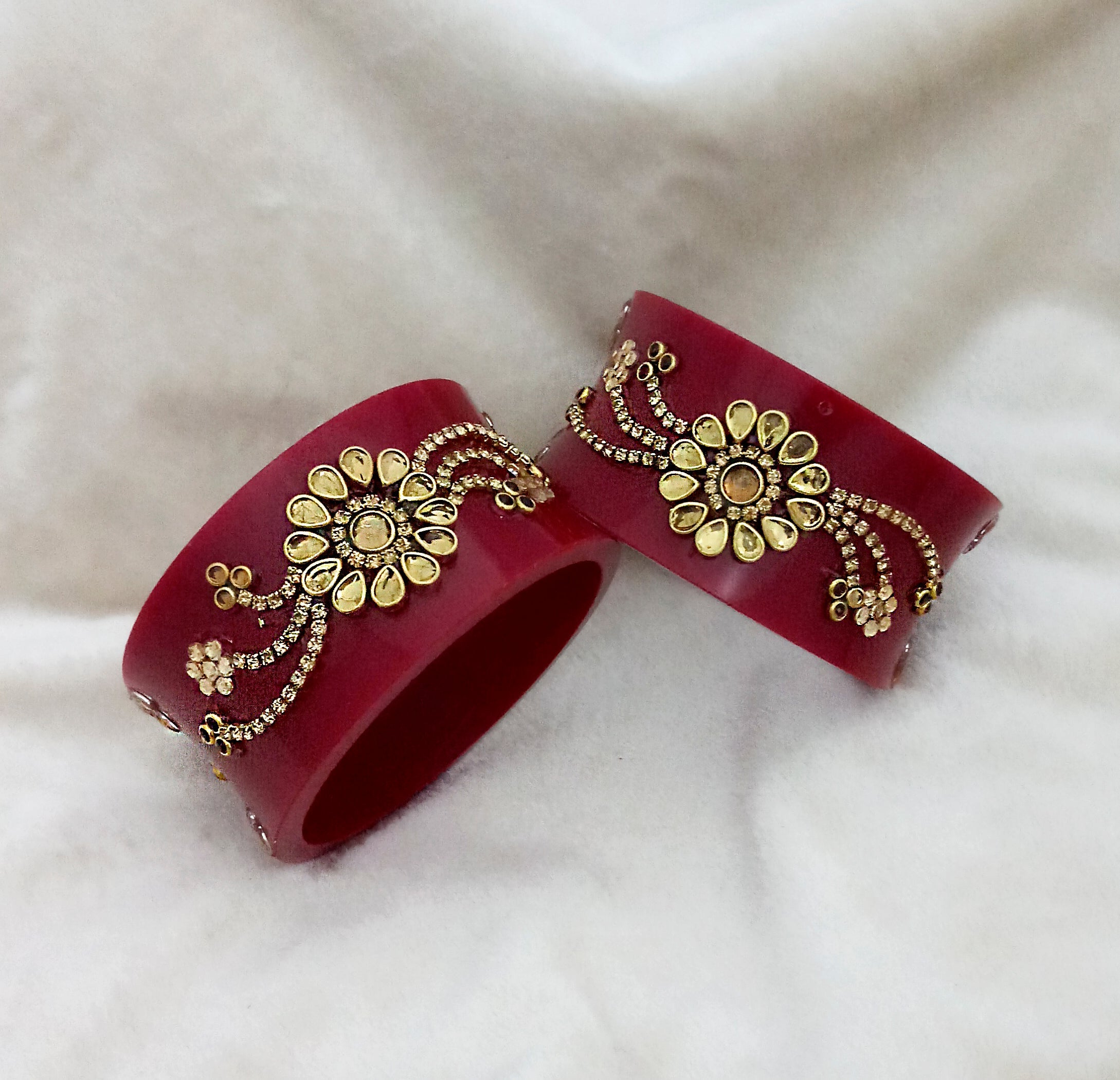 Sejal Maroon Color Austrian Stone Bangle Set  - 1403749