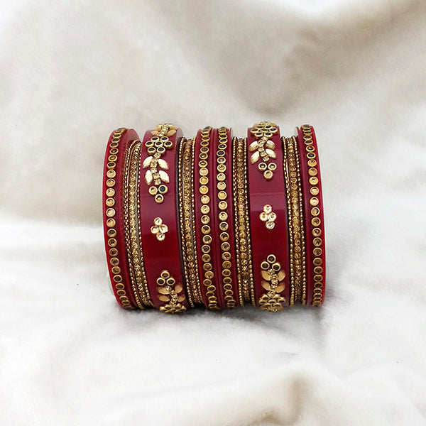 Sejal Maroon Color Austrian Stone Bangle Set  - 1403753