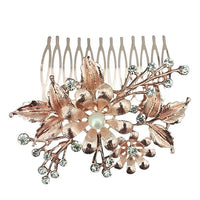 Tip Top Fashions Rose Gold Plated Austrian Stone Floral Hair Brooch - 1502096C